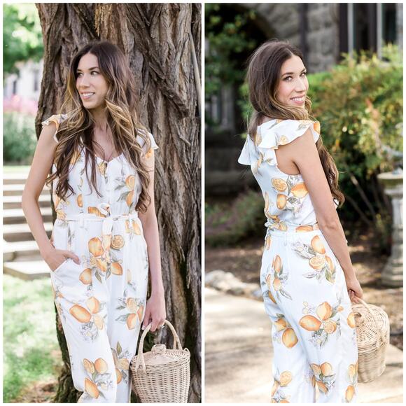 For Love & Lemons Limonada Jumpsuit Lemon Print - Picture 2 of 15